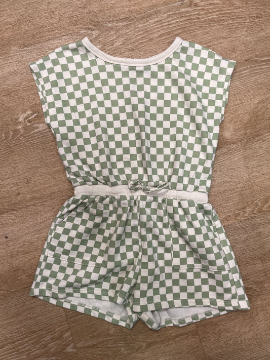 10/12 Green/Cream Checkered Romper