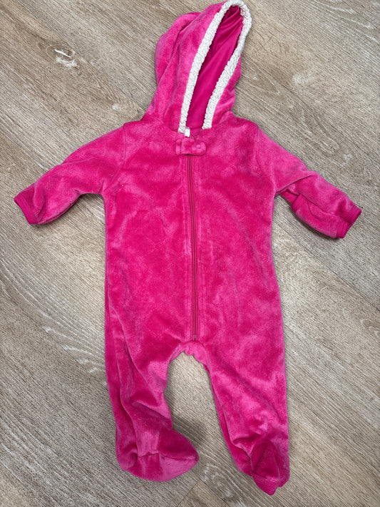 3-6m Hot Pink Velour Hooded Romper