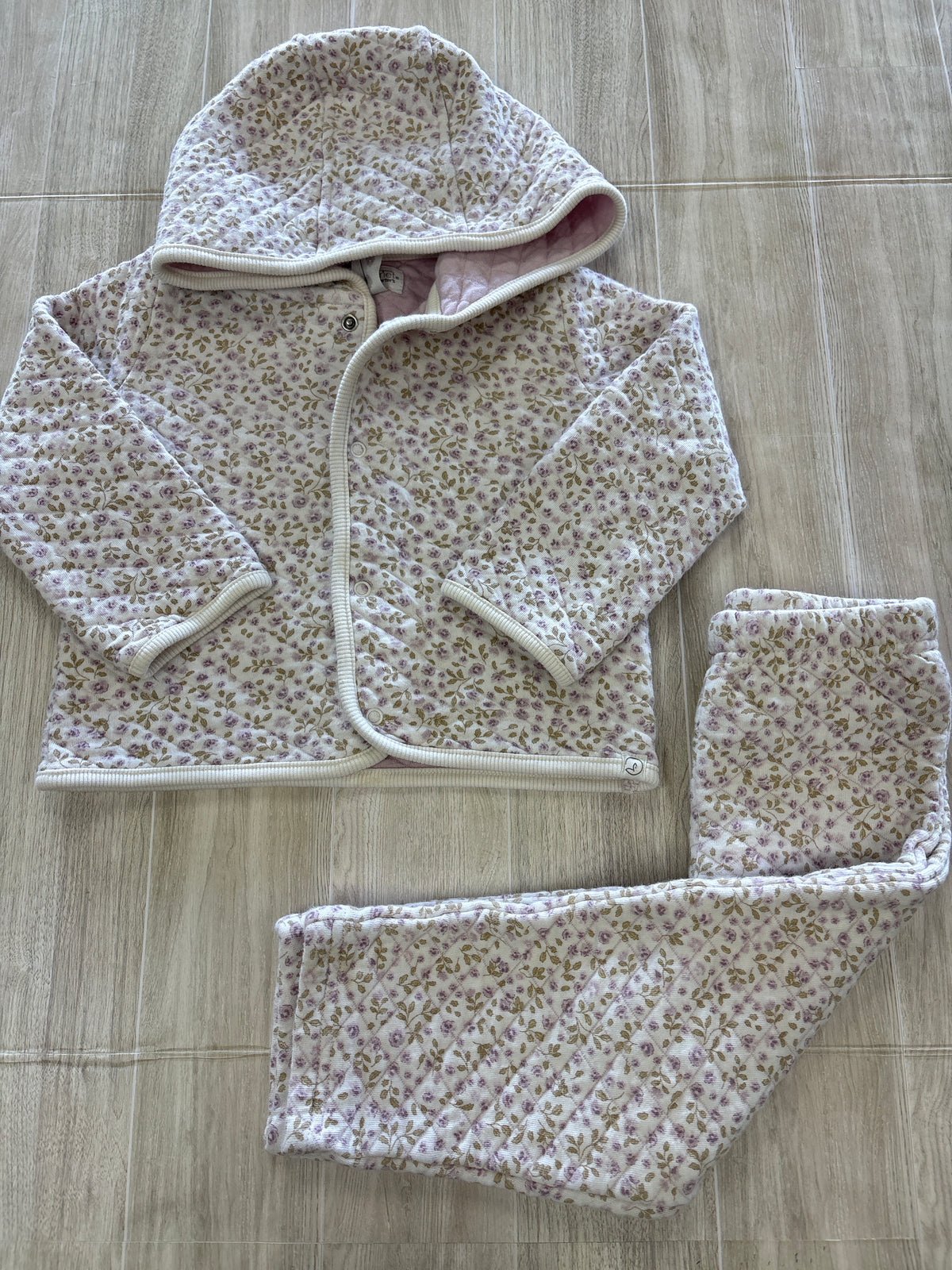 24m Organic Cream Floal Quilted Jacket + Sweats