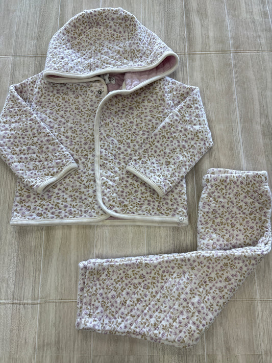 24m Organic Cream Floal Quilted Jacket + Sweats