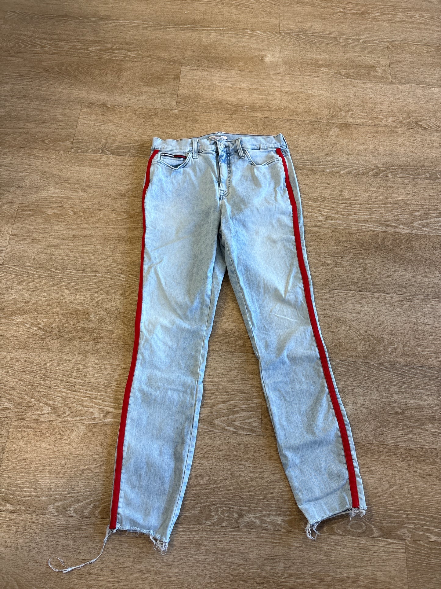 Womens 10 Tommy Hilfiger Denim Light Wash Red Stripe Pant