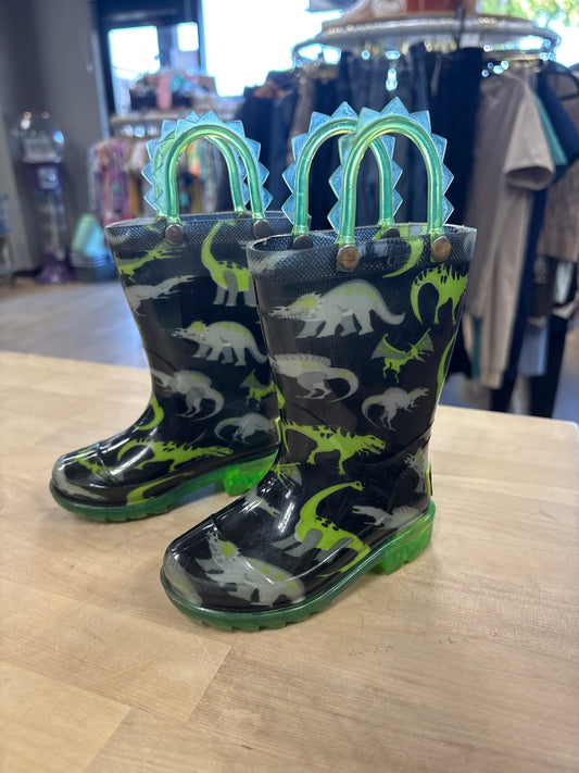 5c Western Chief Black/Green Dino Light Up Rainboots