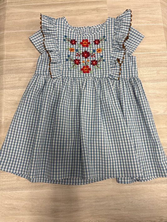 3T Blue Gingham Floral Ruffle Dress