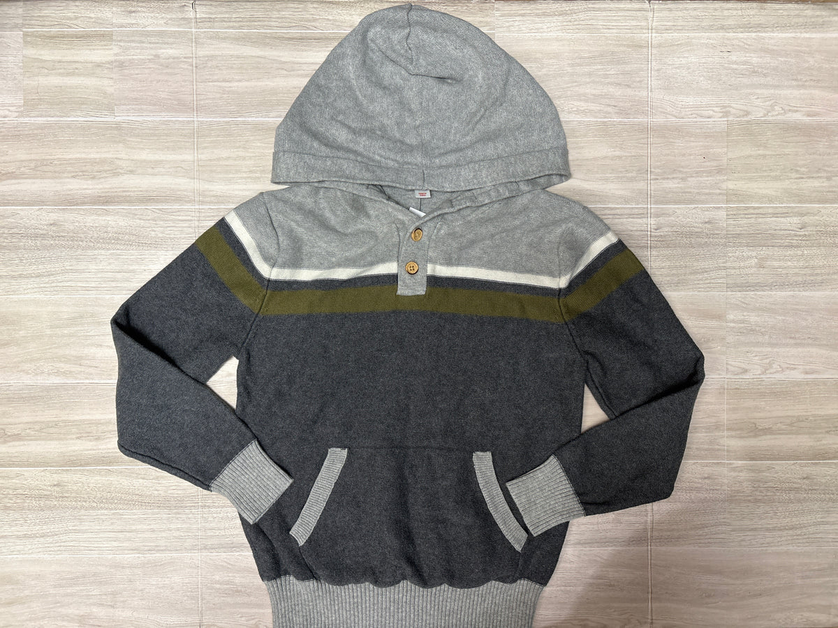 8/10 Grey/Olive Knit Button Hooded Sweater