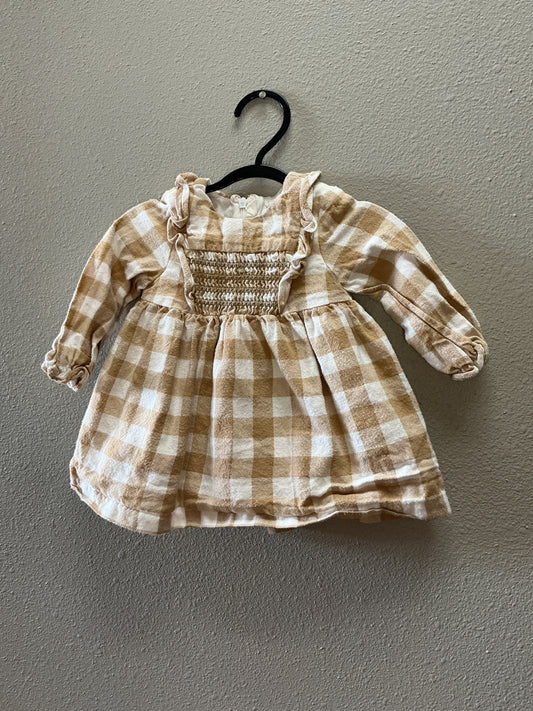 Newborn Mayoral Tan Checkered Dress - BLEMISH