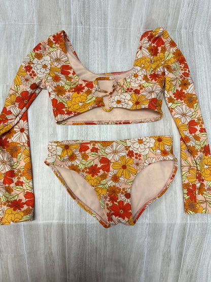 8 Orange/Reds Flowers 2 Piece Swim Set