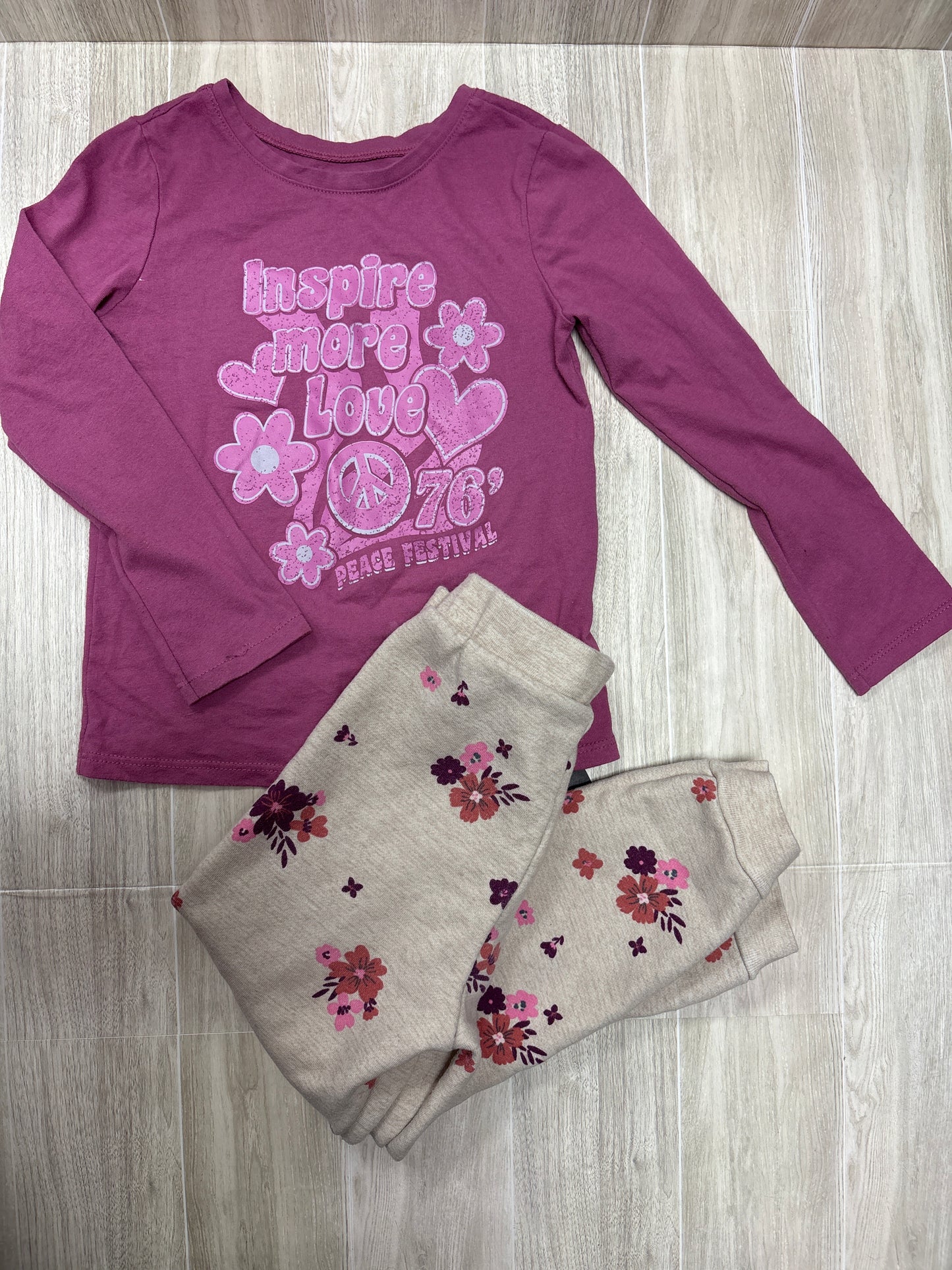 4T Inspire More Love Long Sleeve + Floral Joggers Set