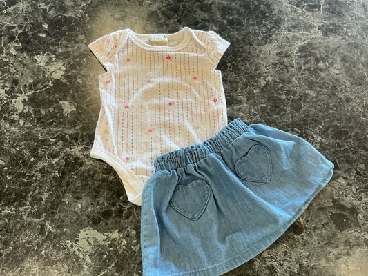 0-3m Onesie + Soft Denim Shorts Set