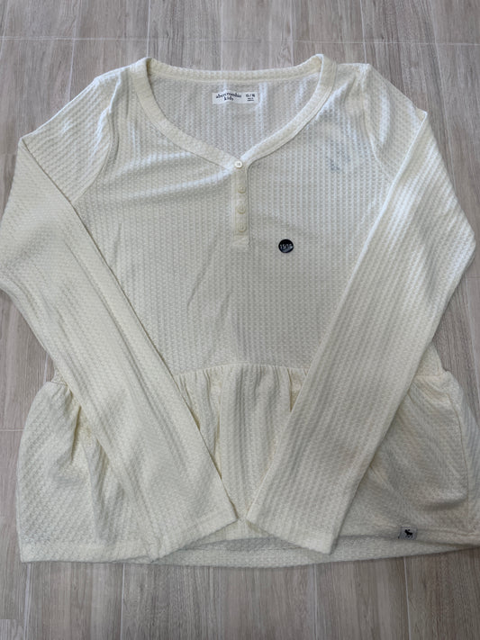 NWT 15/16 Abercrombie Kids Cream Waffle Knit Ruffle Bottom Long Sleeve