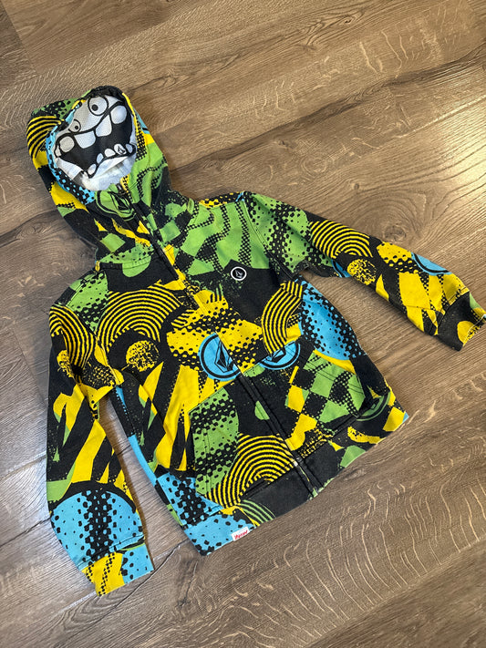 5 Volcom Yellow/Green Graphic Zip Up With Designed Masked Hood