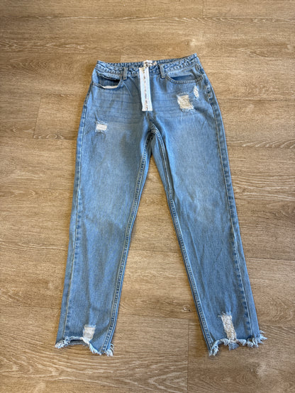Womens 4 Princess Polly Raw Hem Zip Detail Denim Pant