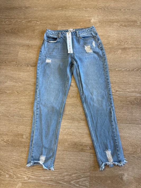 Womens 4 Princess Polly Raw Hem Zip Detail Denim Pant
