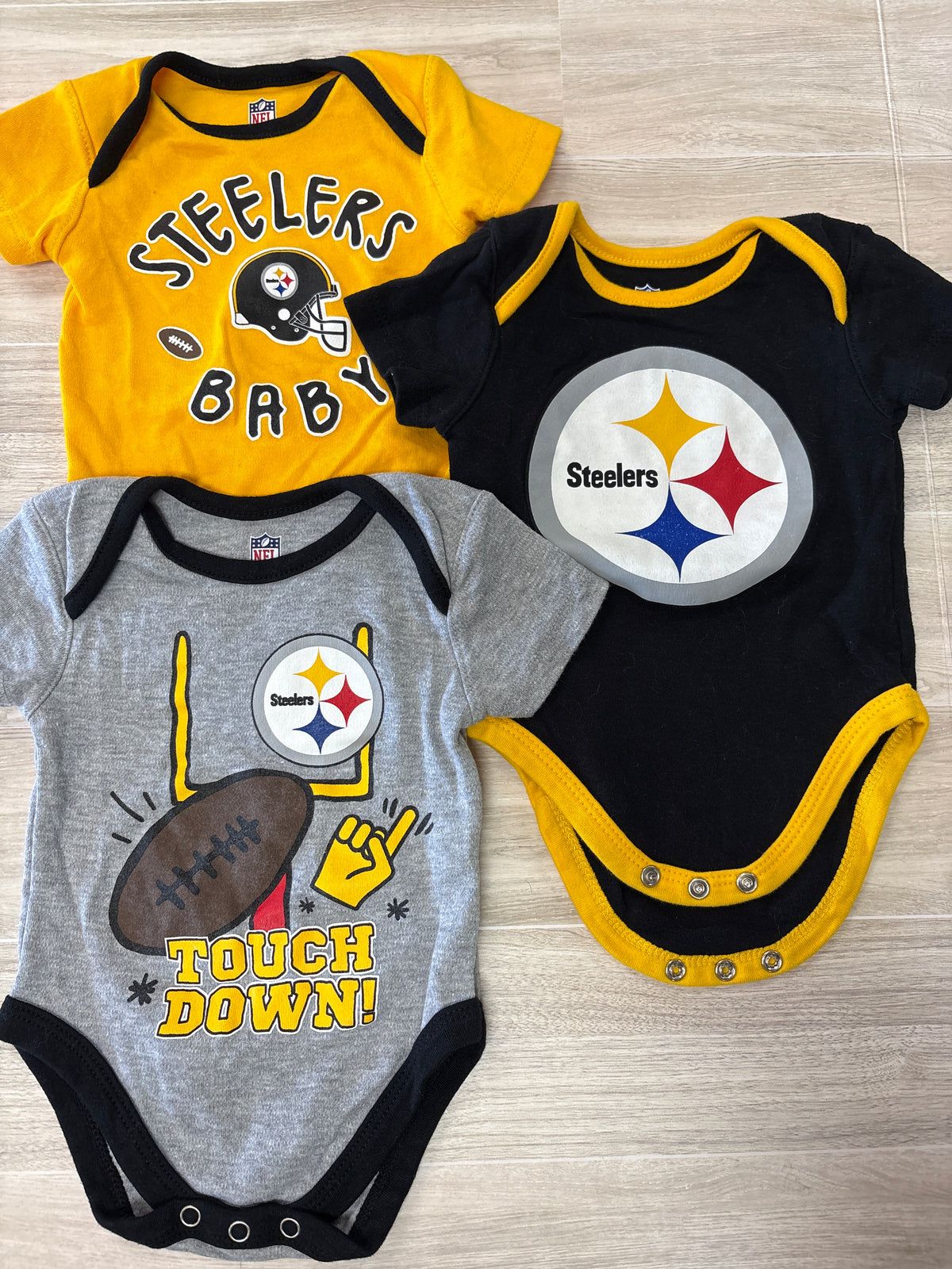 0/3m Steelers Onesie 3 Pack Yellow/Gray/Black