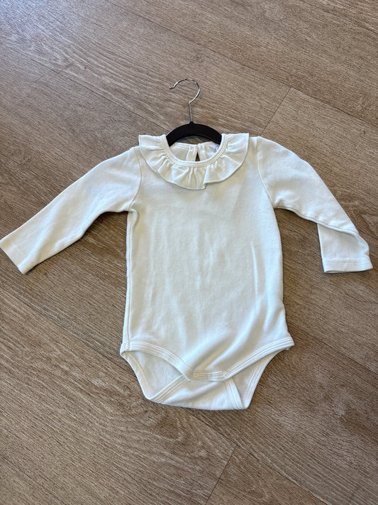 12m Jamie Kay Cream Ruffle Collar Long Sleeve Onesie - Blemish