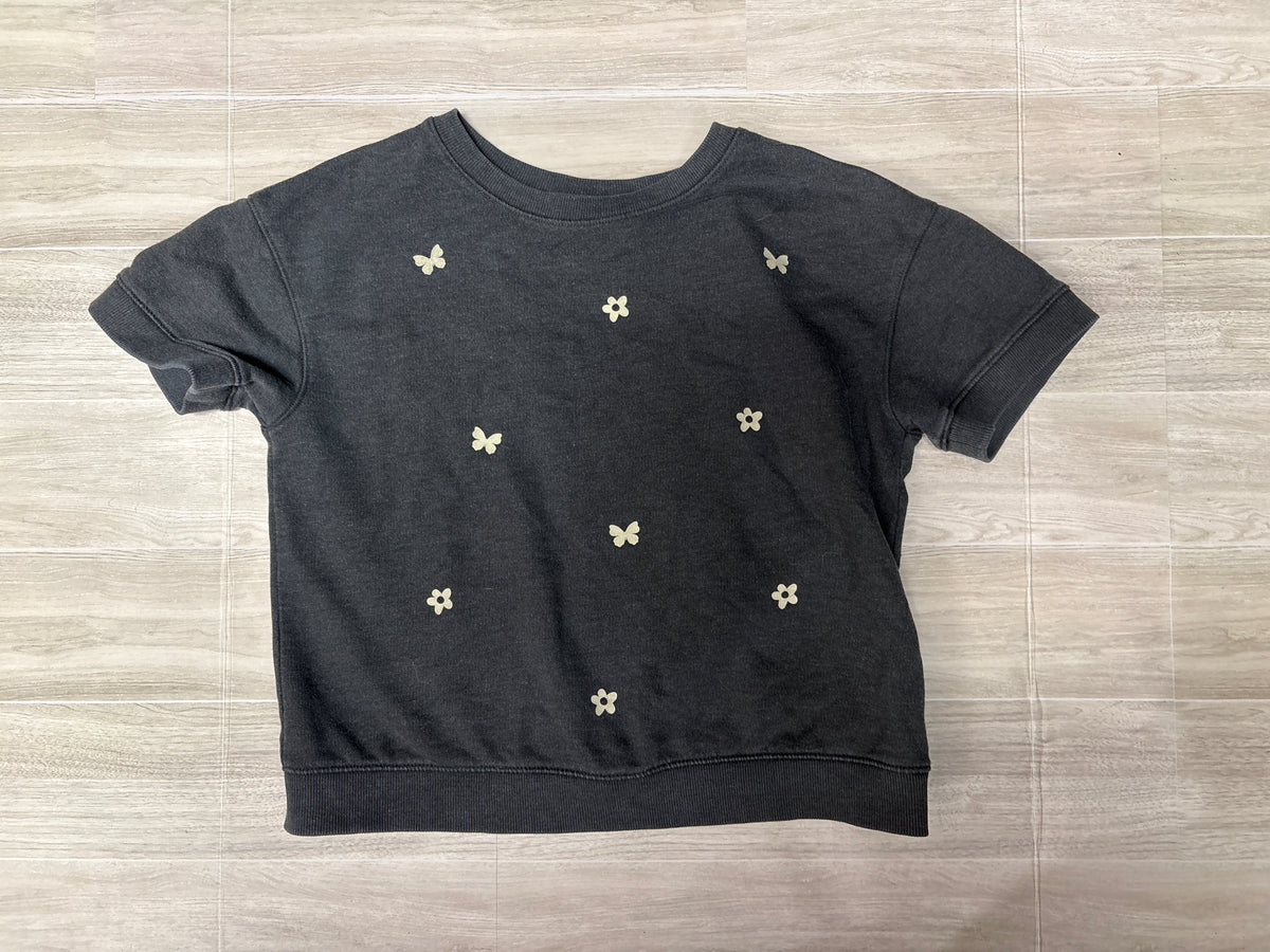 8 Charcoal Grey Floral Butterfly Short Sleeve Tee