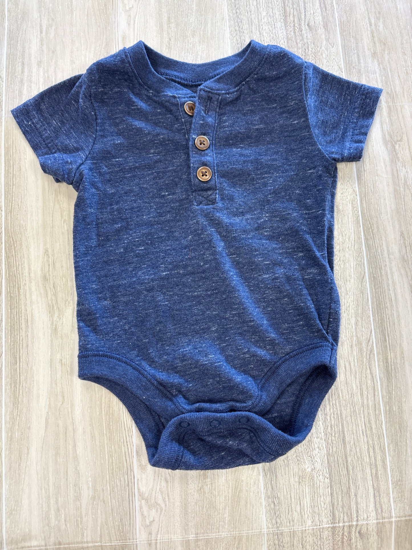 0-3m Blue Button Onesie