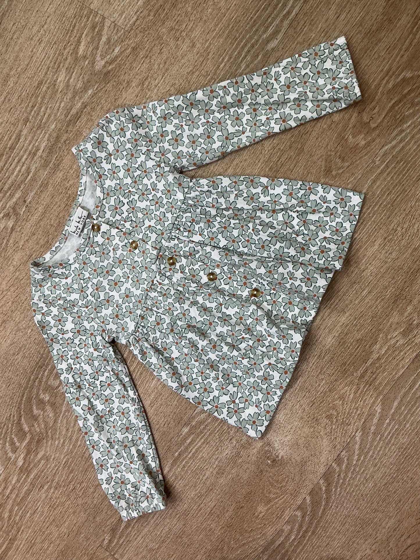 3T Dusty Blue Flower Button Top