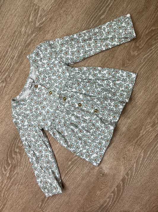 3T Dusty Blue Flower Button Top