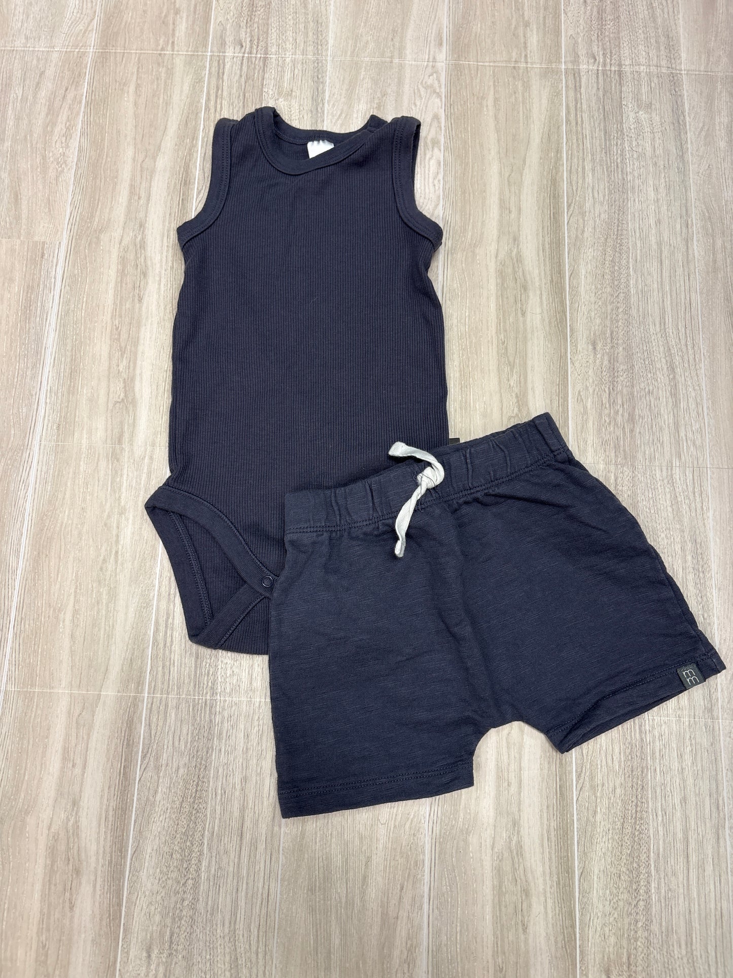 6-9m Dark Blue/Grey Tank Onesie + Shorts Set