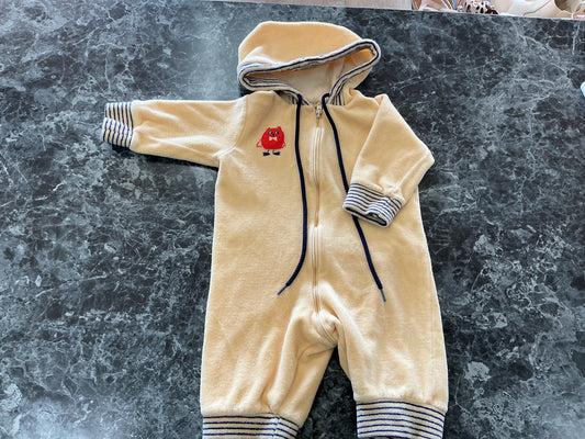 0-3m VINTAGE Yellow Monster Terry Hooded Romper