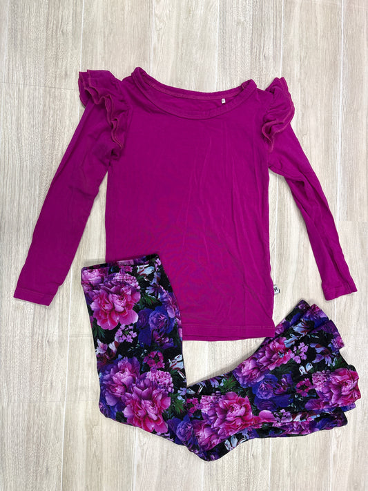 2T Bums & Roses Fuschia Long Sleeve + Floral Flare Pants Set