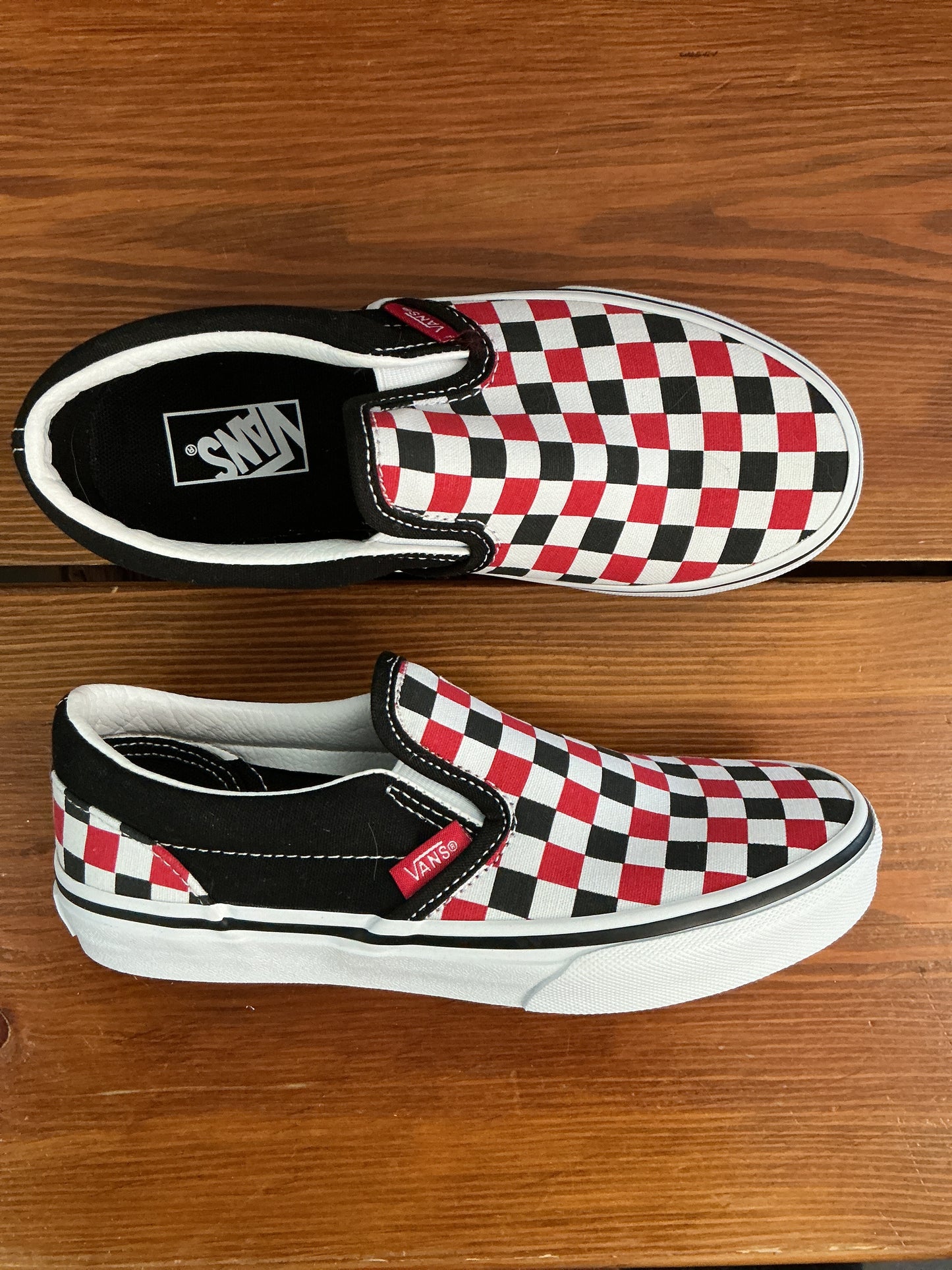 NWT 2Y Checkered Vans Slip On Shoes - Red/Black