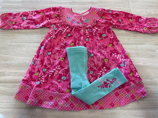 24m Pink Floral Butterfly Dress + Blue Tights