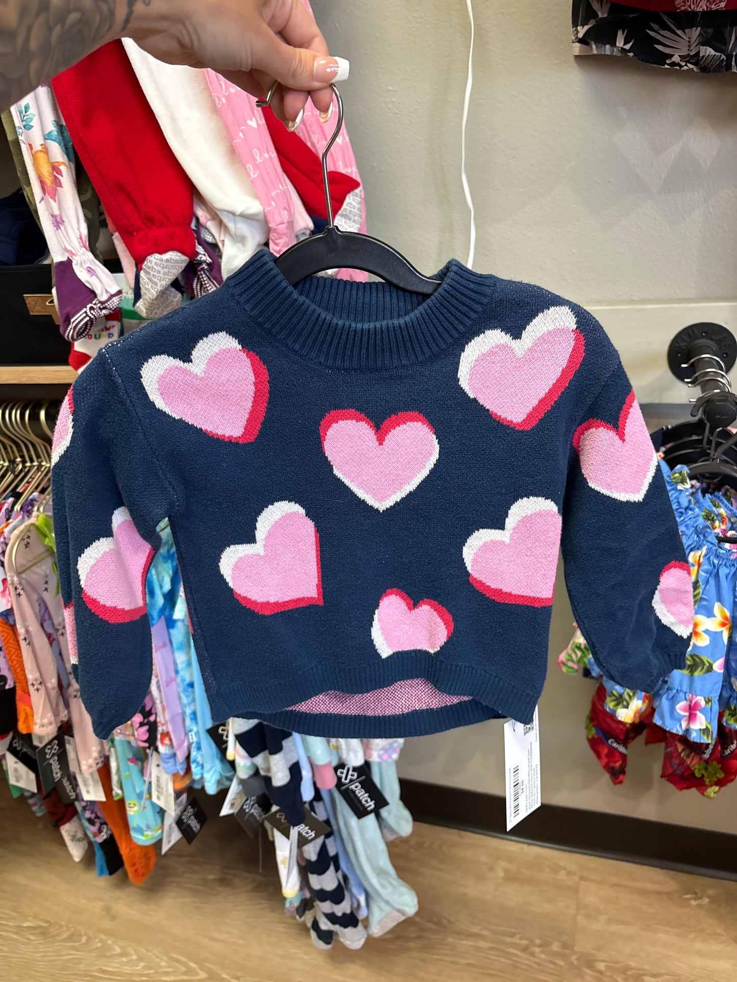 2T Navy/Pink Heart Knit Sweater