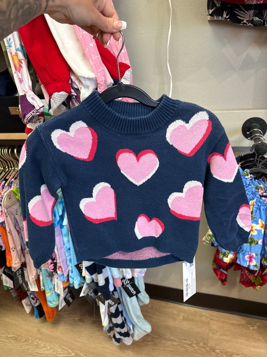 2T Navy/Pink Heart Knit Sweater