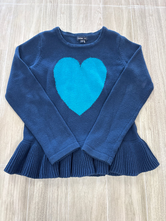 5T Navy Blue Heart Ruffle Buttom Knit Gap Sweater