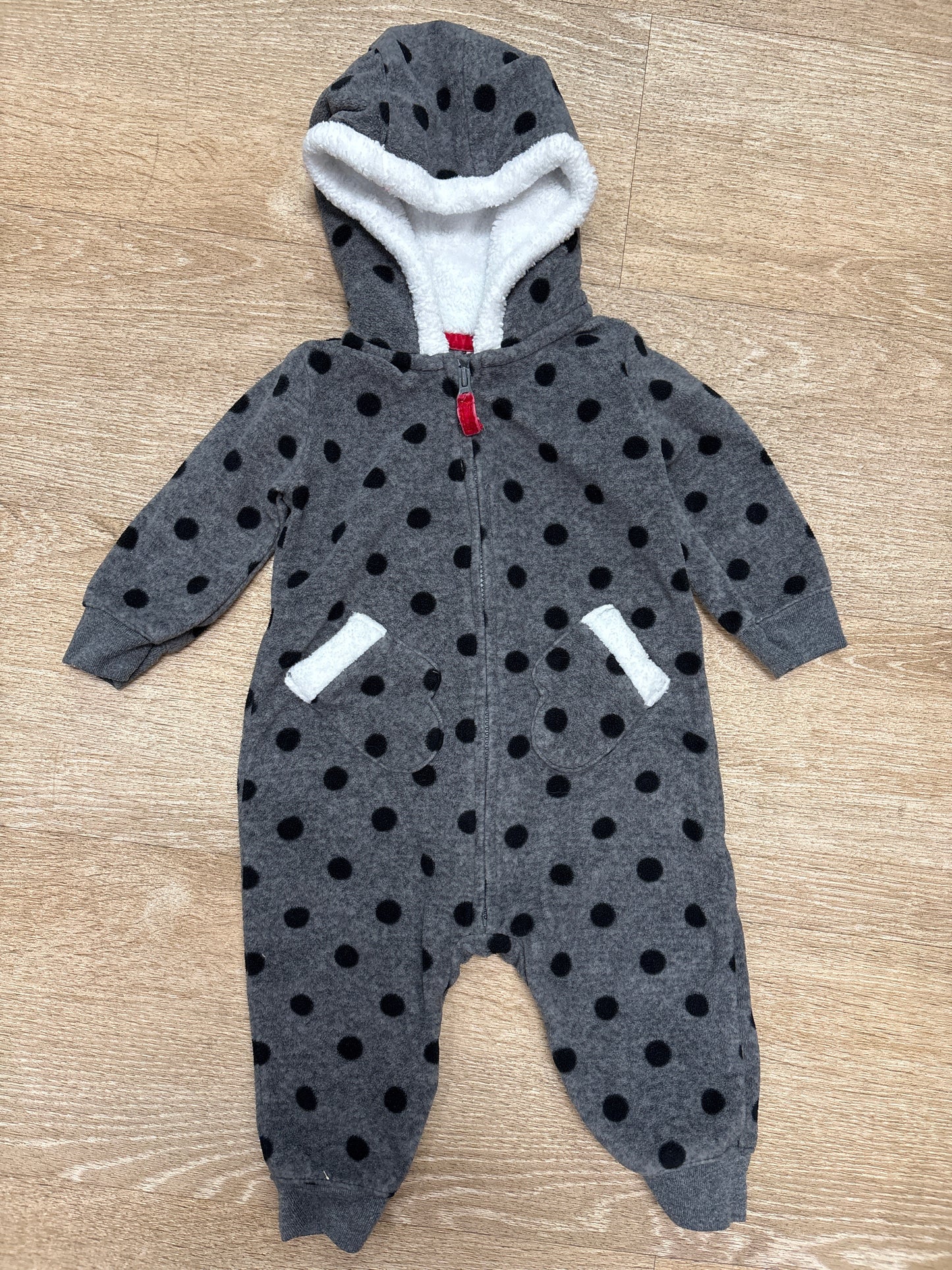 6m Fleece Polka Dot Hooded Romper