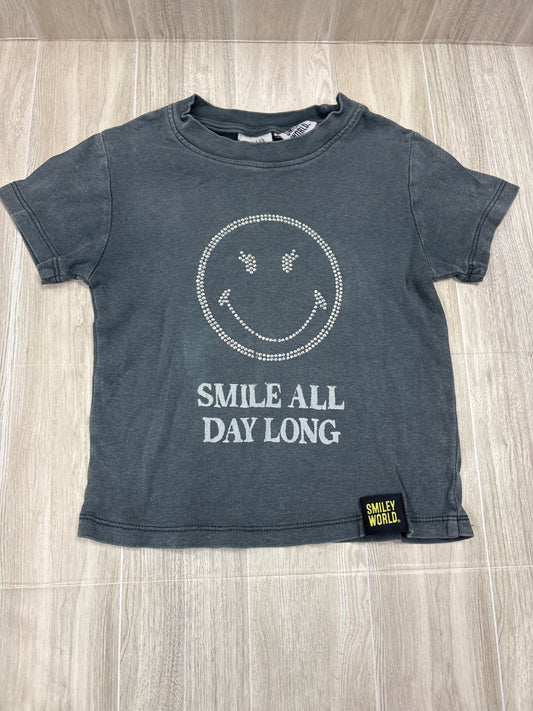 6/7 Zara Smiley World Smile All Day Long Graphic Grey Tee