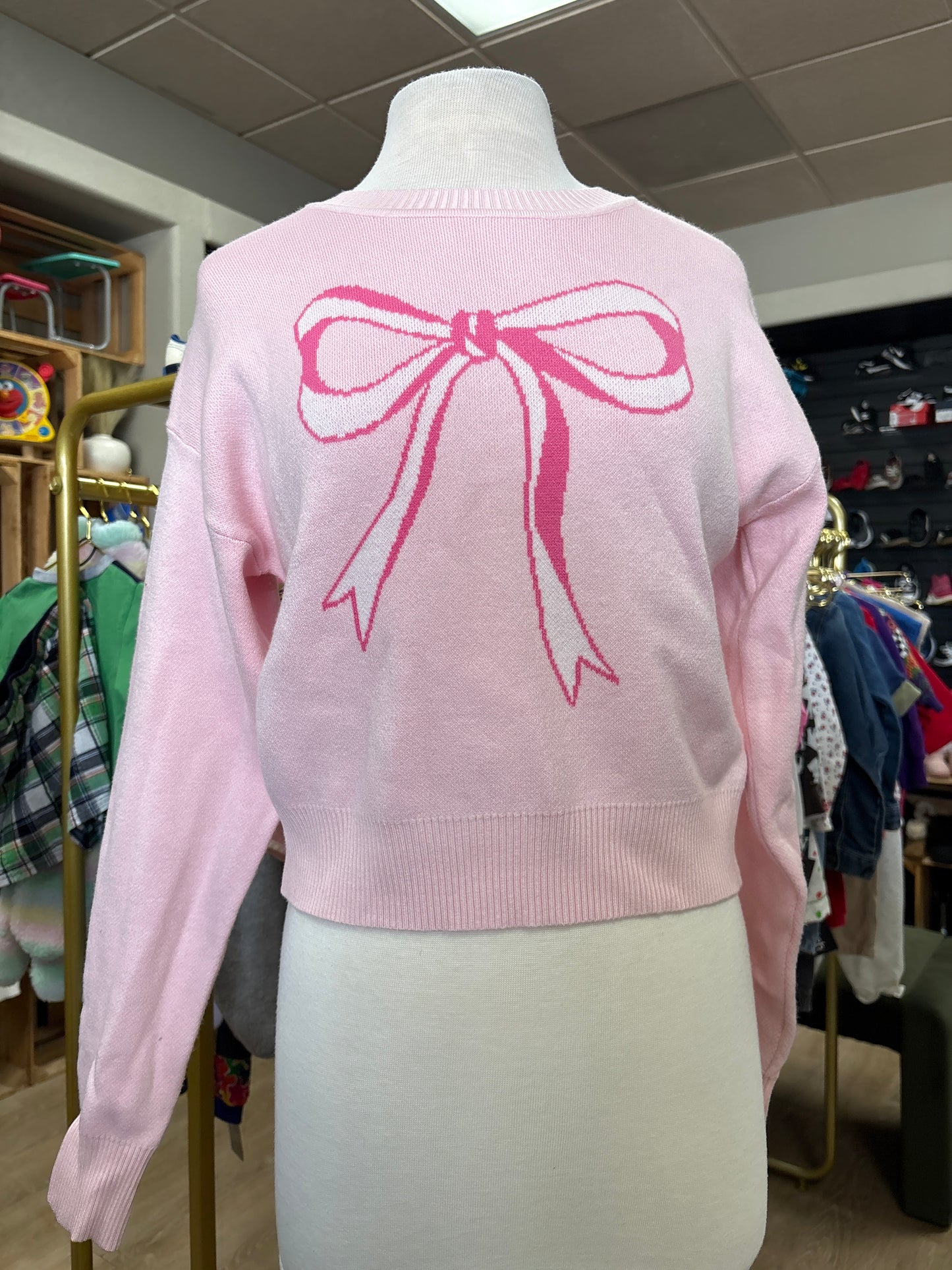 Womens Small Madden Girl Pink Soft Knit Bow Sweater - Blemish