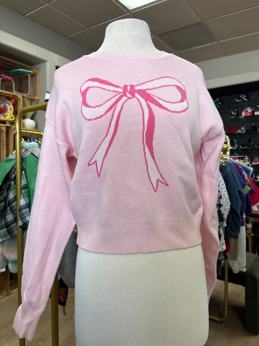 Womens Small Madden Girl Pink Soft Knit Bow Sweater - Blemish
