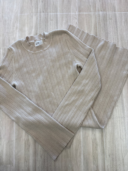 Womens Medium Cream Ribbed Midi Dress