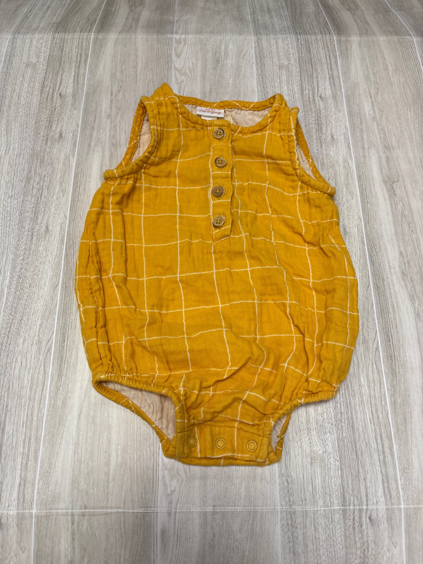 12m Yellow Grid Gauze Tank Onesie