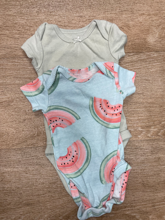 Newborn Onesie 2 Pack Blue Watermelon/Light Green