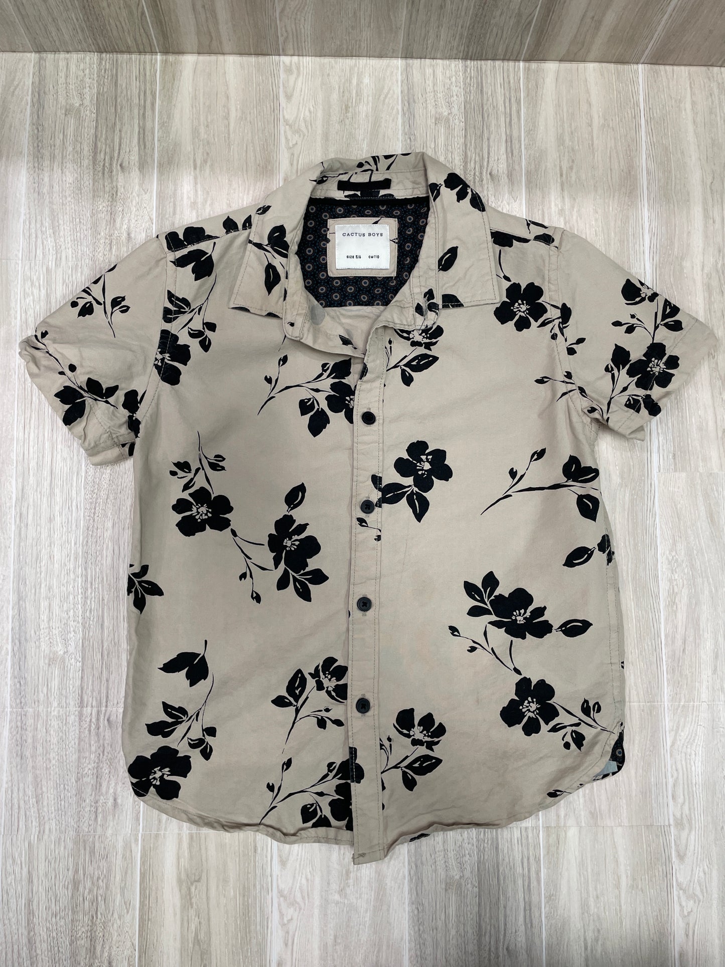 5/6 Beige/Black Floral Button Shirt