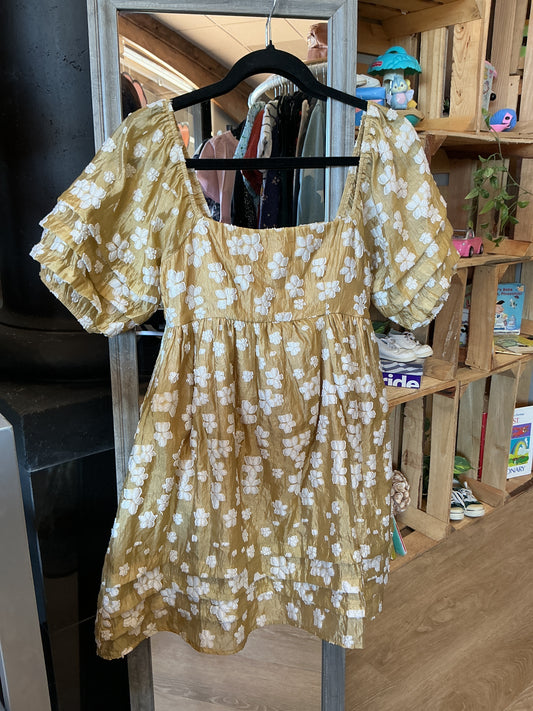 Womens Small Gold Floral Dress
