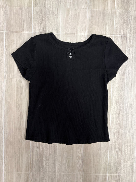 6 Black Ribbed Keyhole Short Sleeve Tee