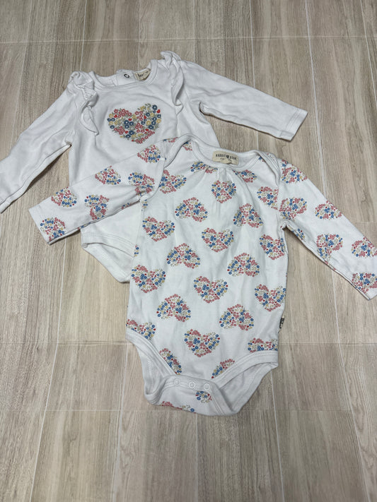 6-9m Organic Long Sleeve Onesie 2 Pack White/Floral
