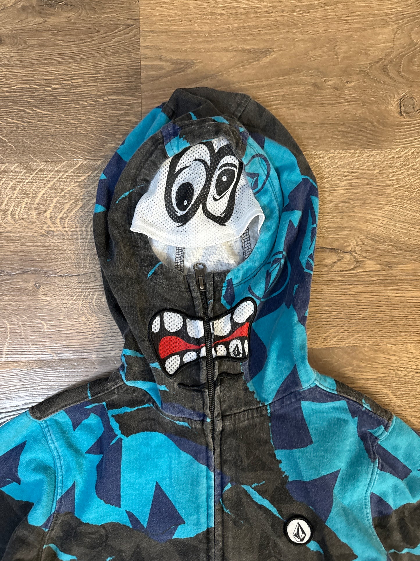 5 Volcom Blue/Dark Grey Zip Up With Designed Hood