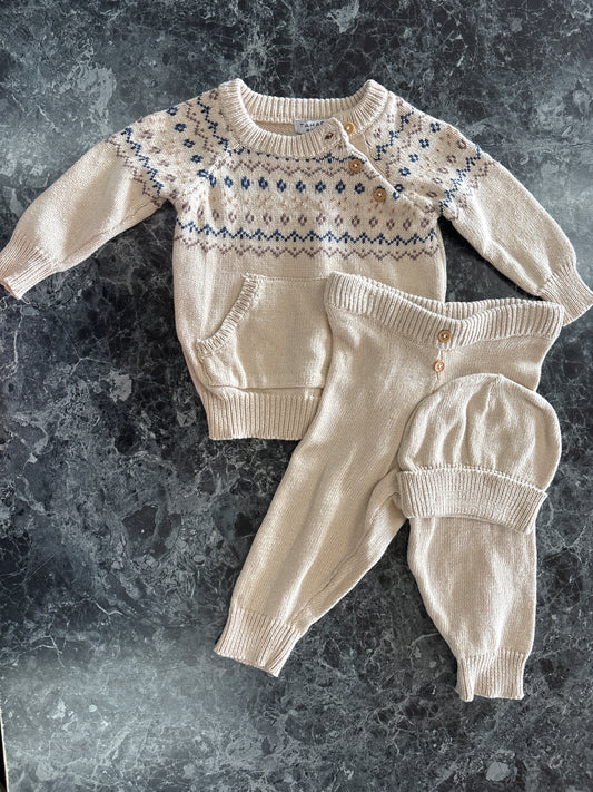 0-3m Tahari Baby Knit Beige 3 Piece Set
