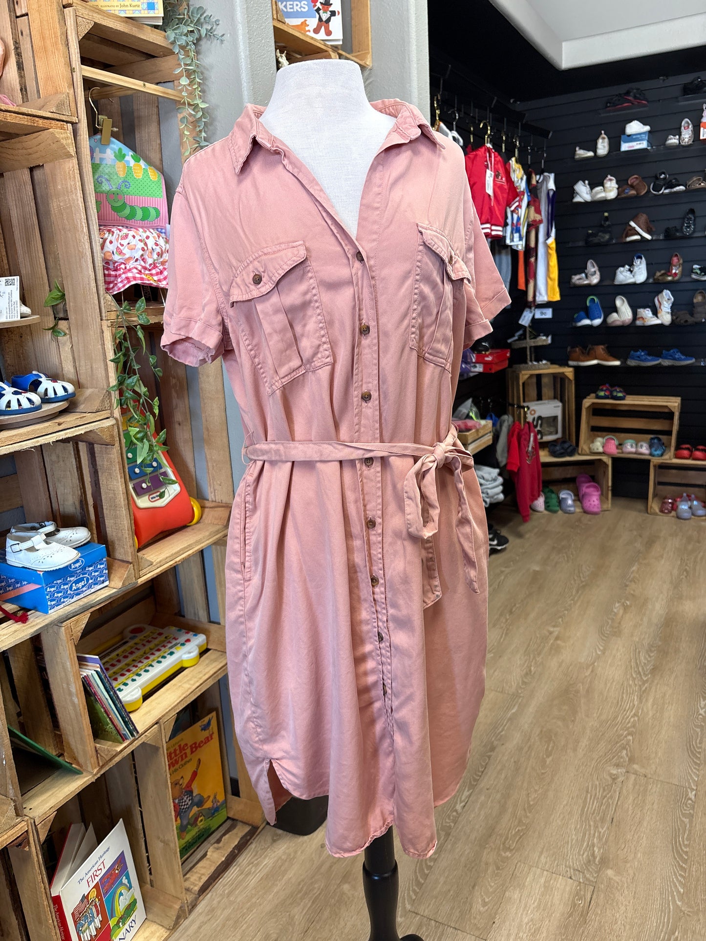 Womens XL Salmon Button Down Tie Dress