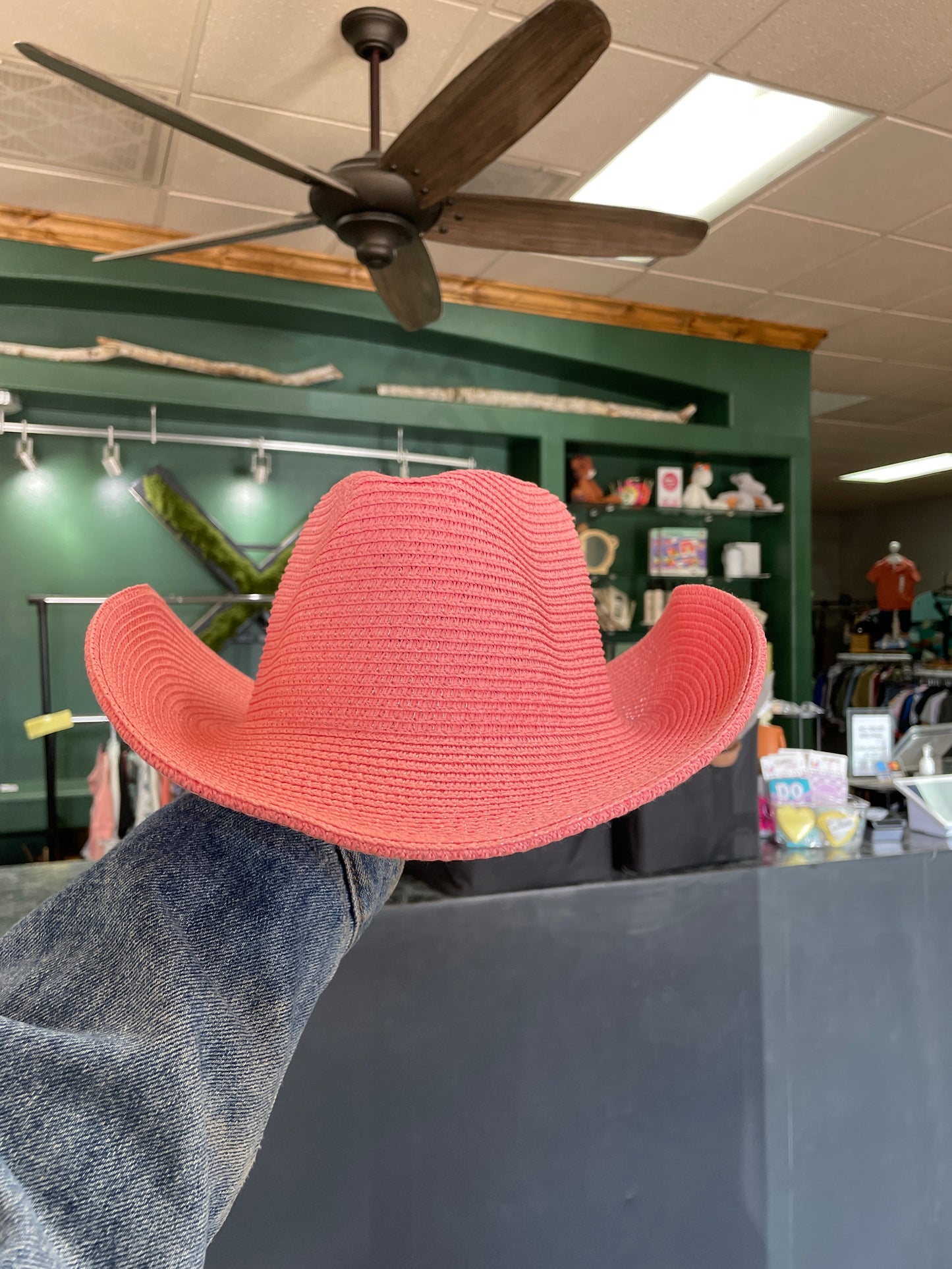 NEW Womens Straw Cowboy Hat - Light Pink