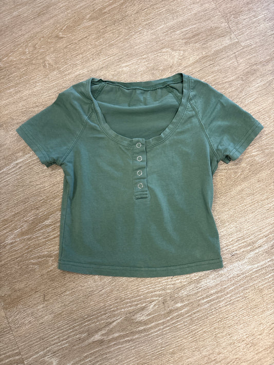 Womens Small Green Button Crop