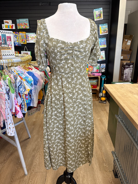 Womens Large Olive Floral Midi Dress
