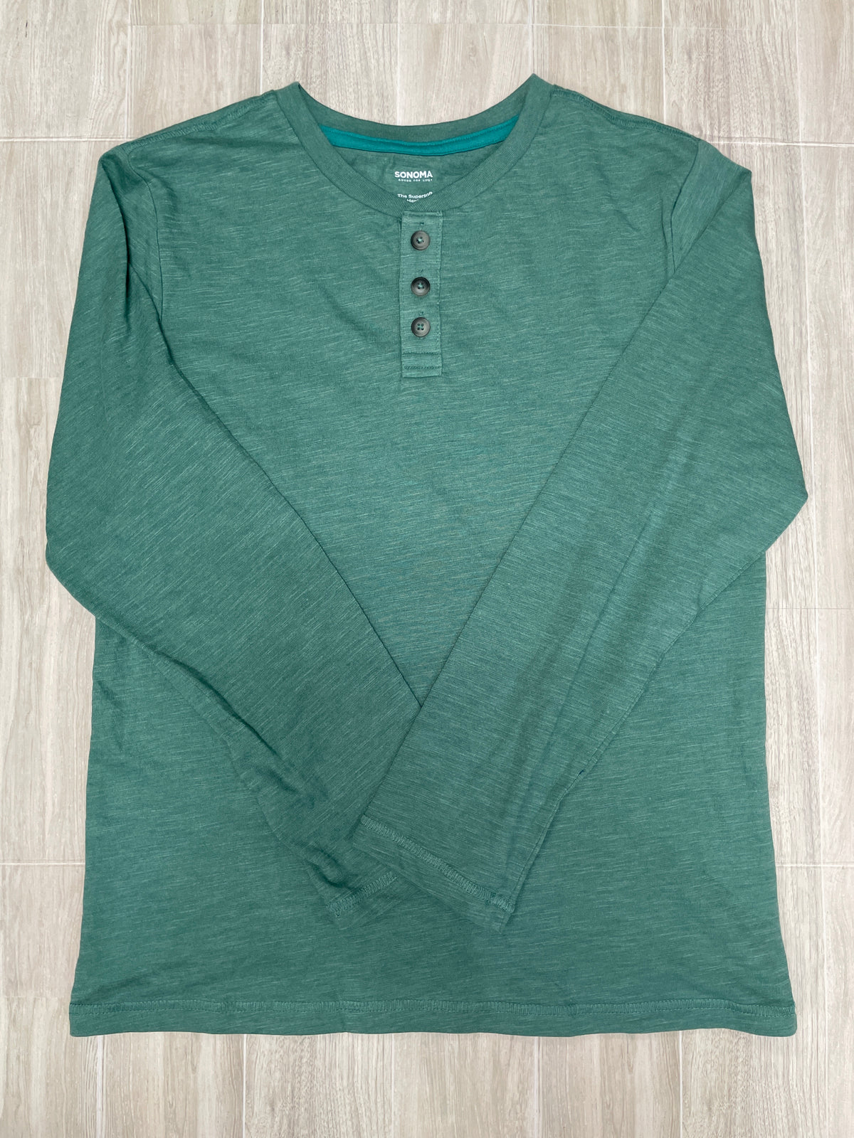 14/16 Heathered Green Henley Button Long Sleeve