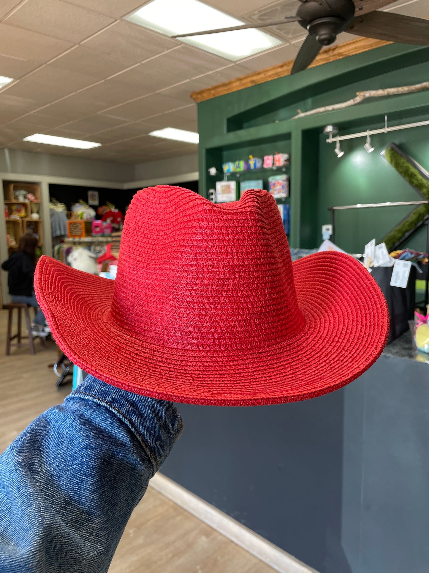 NEW Womens Straw Cowboy Hat - Red