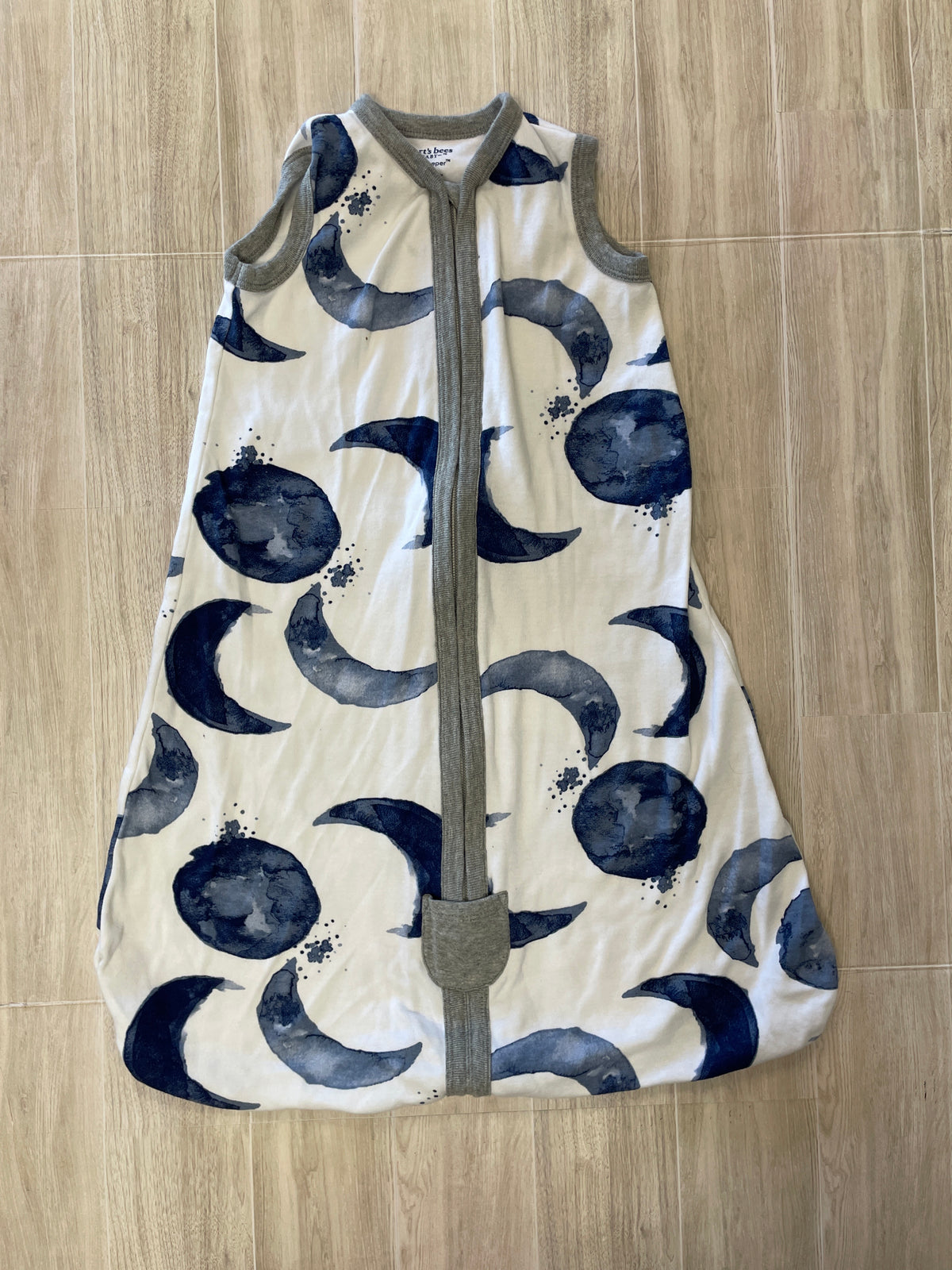 0-6m Burts Bees White/Grey Blue Moon Sleepsack